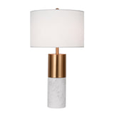SOGA 60cm White Marble Bedside Modern Desk Table Lamp Living Room Shade with Cylinder Base - Cafe Supply