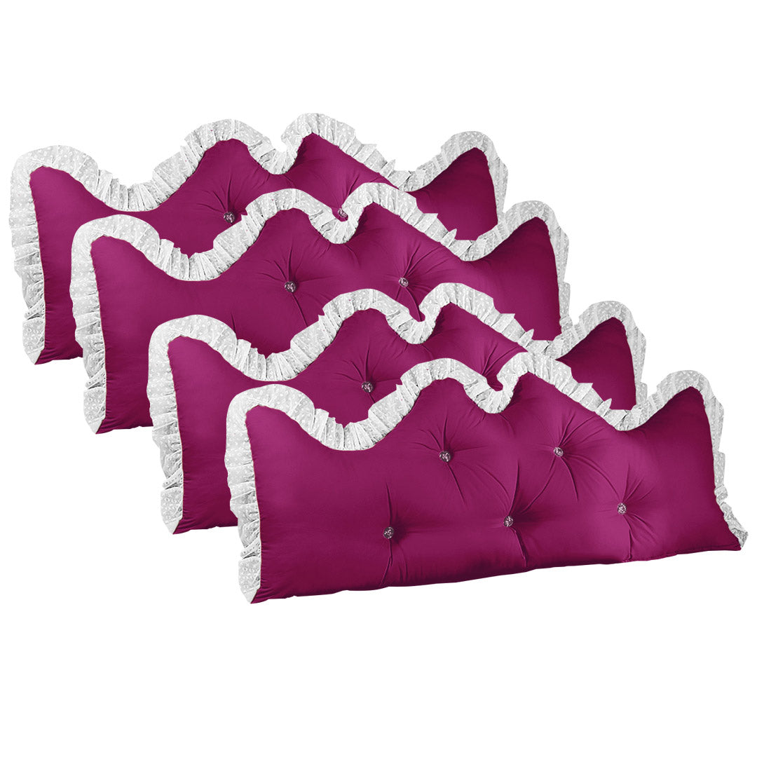 SOGA 4X 180cm Burgundy Princess Bed Pillow Headboard Backrest Bedside Tatami Sofa Cushion with Ruffle Lace Home Decor - Cafe Supply