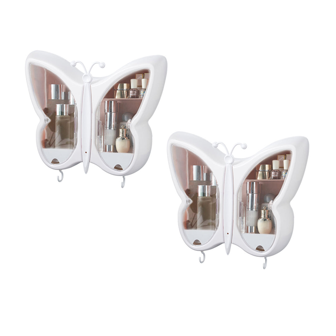 SOGA 2X White Butterfly Shape Wall-Mounted Makeup Organiser Dustproof Waterproof Bathroom Storage Box Home Decor - Cafe Supply