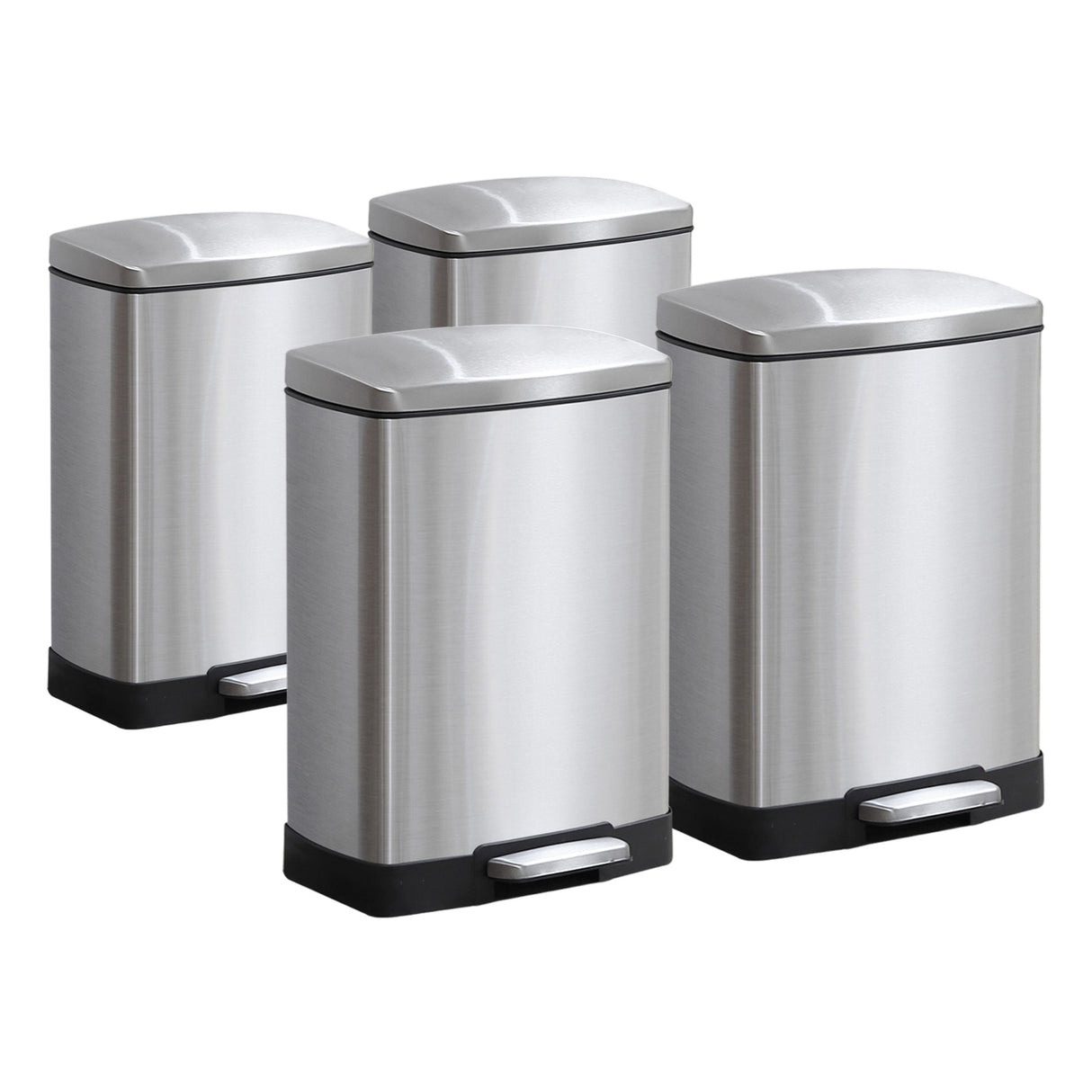 SOGA 4X Foot Pedal Stainless Steel Rubbish Recycling Garbage Waste Trash Bin Rectangular Shape 12L Silver - Cafe Supply
