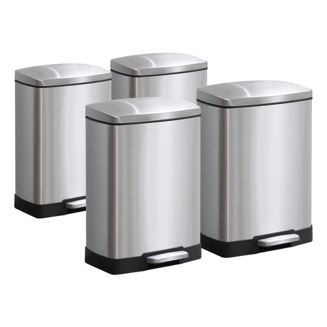 SOGA 4X Foot Pedal Stainless Steel Rubbish Recycling Garbage Waste Trash Bin Rectangular Shape 12L Silver - Cafe Supply