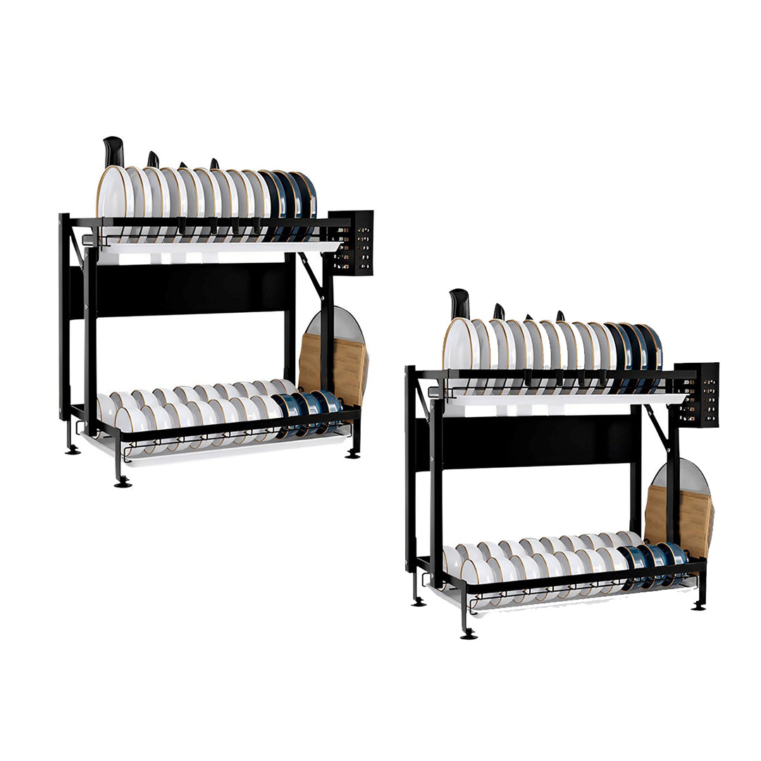 SOGA 2X 2 Tier Steel Black Kitchen Countertop Drying Dish Rack Plate Cutlery Cutting Board Holder Dish Drainer Kitchen Organiser - Cafe Supply