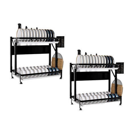 SOGA 2X 2 Tier Steel Black Kitchen Countertop Drying Dish Rack Plate Cutlery Cutting Board Holder Dish Drainer Kitchen Organiser - Cafe Supply