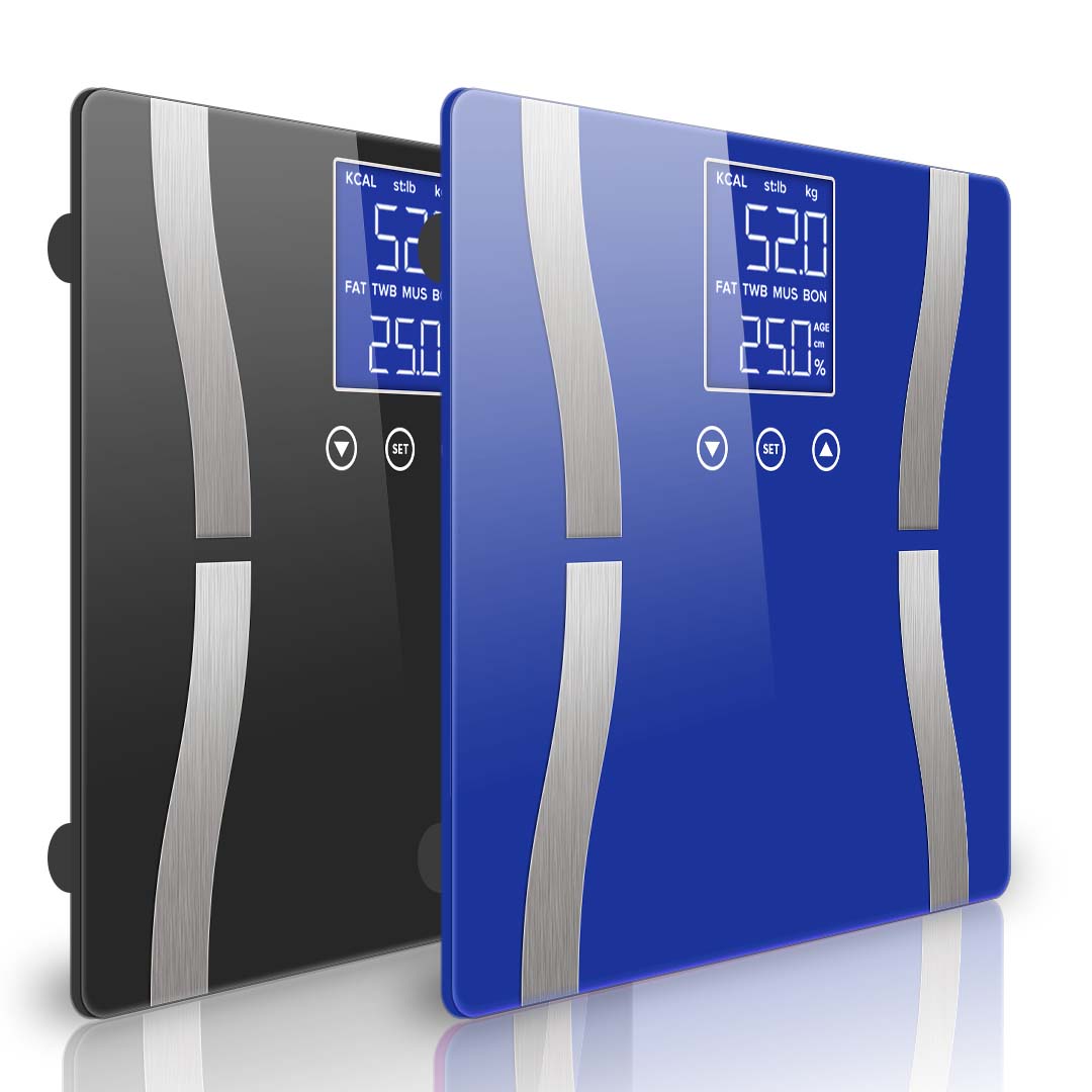 SOGA 2X Glass LCD Digital Body Fat Scale Bathroom Electronic Gym Water Weighing Scales Black/Blue - Cafe Supply