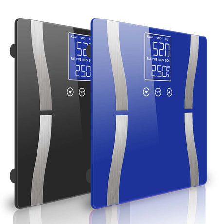 SOGA 2X Glass LCD Digital Body Fat Scale Bathroom Electronic Gym Water Weighing Scales Black/Blue - Cafe Supply
