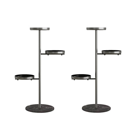 SOGA 2X 3 Tier Black Round Plant Stand Flowerpot Tray Display Living Room Balcony Metal Decorative Shelf - Cafe Supply