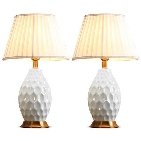SOGA 2X Textured Ceramic Oval Table Lamp with Gold Metal Base White - Cafe Supply