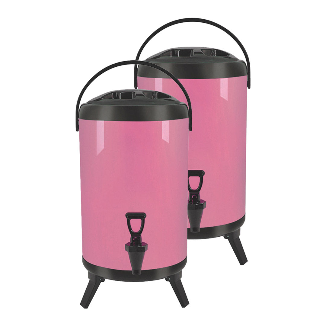 SOGA 2X 10L Stainless Steel Insulated Milk Tea Barrel Hot and Cold Beverage Dispenser Container with Faucet Pink - Cafe Supply