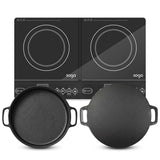 SOGA Dual Burners Cooktop Stove 30cm Cast Iron Skillet and 34cm Induction Crepe Pan Cookware - Cafe Supply