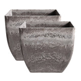SOGA 2X 27cm Rock Grey Square Resin Plant Flower Pot in Cement Pattern Planter Cachepot for Indoor Home Office - Cafe Supply