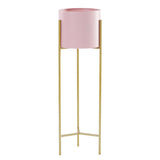 SOGA 2 Layer 60cm Gold Metal Plant Stand with Pink Flower Pot Holder Corner Shelving Rack Indoor Display - Cafe Supply