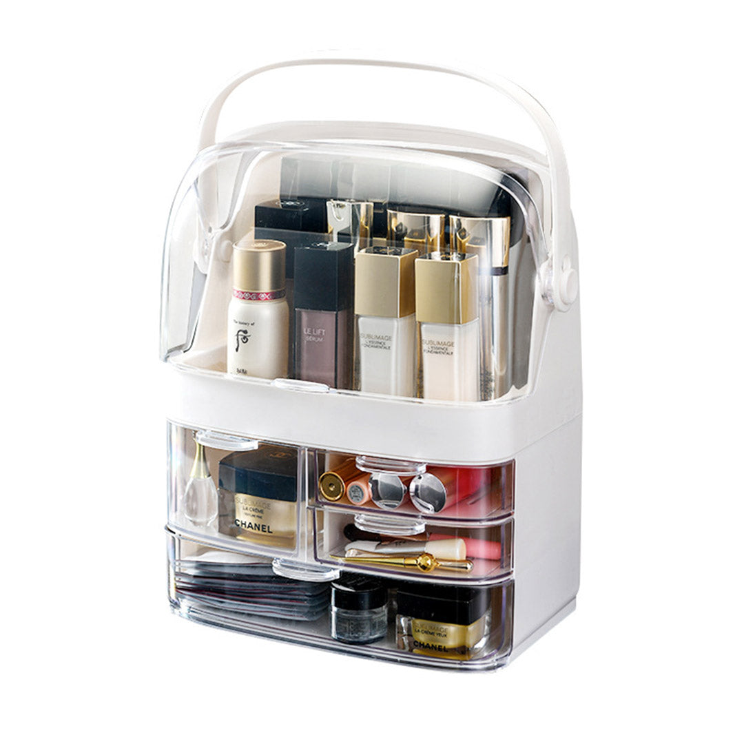 SOGA 3 Tier White Countertop Makeup Cosmetic Storage Organiser Skincare Holder Jewelry Storage Box with Handle - Cafe Supply