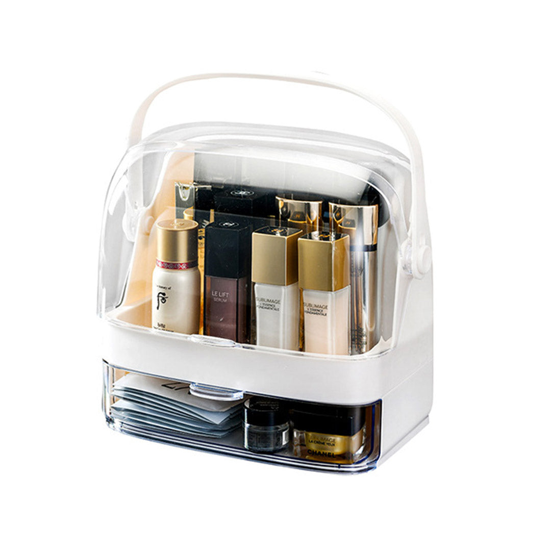 SOGA 2 Tier White Countertop Makeup Cosmetic Storage Organiser Skincare Holder Jewelry Storage Box with Handle - Cafe Supply