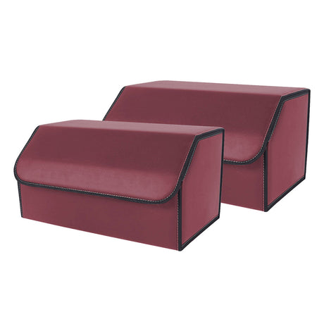 SOGA 2X Leather Car Boot Collapsible Foldable Trunk Cargo Organizer Portable Storage Box Red Large - Cafe Supply