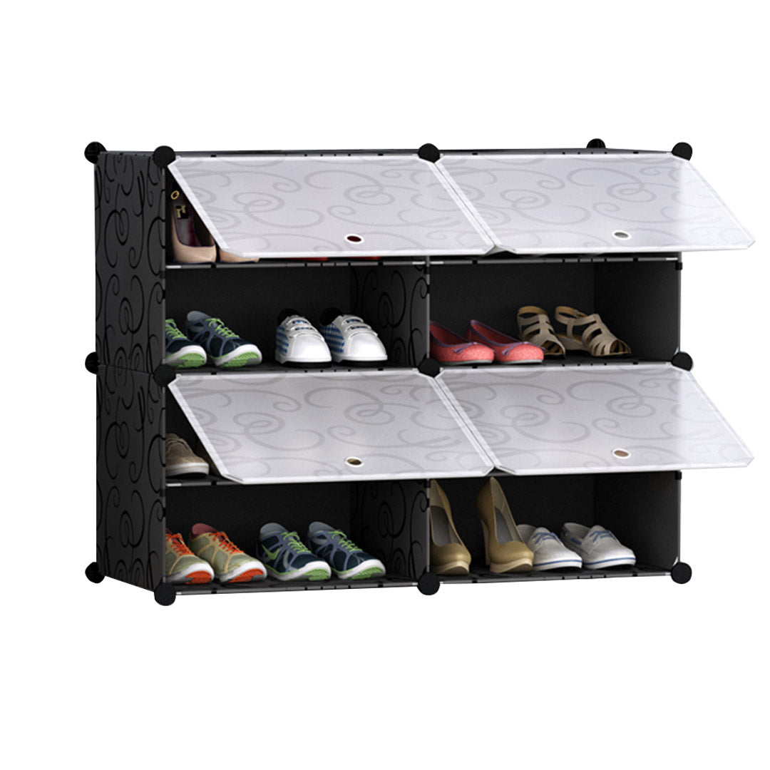 SOGA 4 Tier 2 Column Shoe Rack Organizer Sneaker Footwear Storage Stackable Stand Cabinet Portable Wardrobe with Cover - Cafe Supply