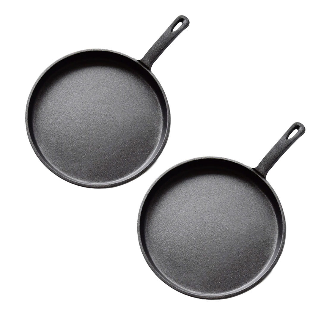 SOGA 2X 26cm Round Cast Iron Frying Pan Skillet Griddle Sizzle Platter - Cafe Supply