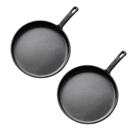SOGA 2X 26cm Round Cast Iron Frying Pan Skillet Griddle Sizzle Platter - Cafe Supply