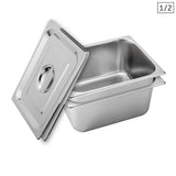 SOGA 2X Gastronorm GN Pan Full Size 1/2 GN Pan 15cm Deep Stainless Steel With Lid - Cafe Supply