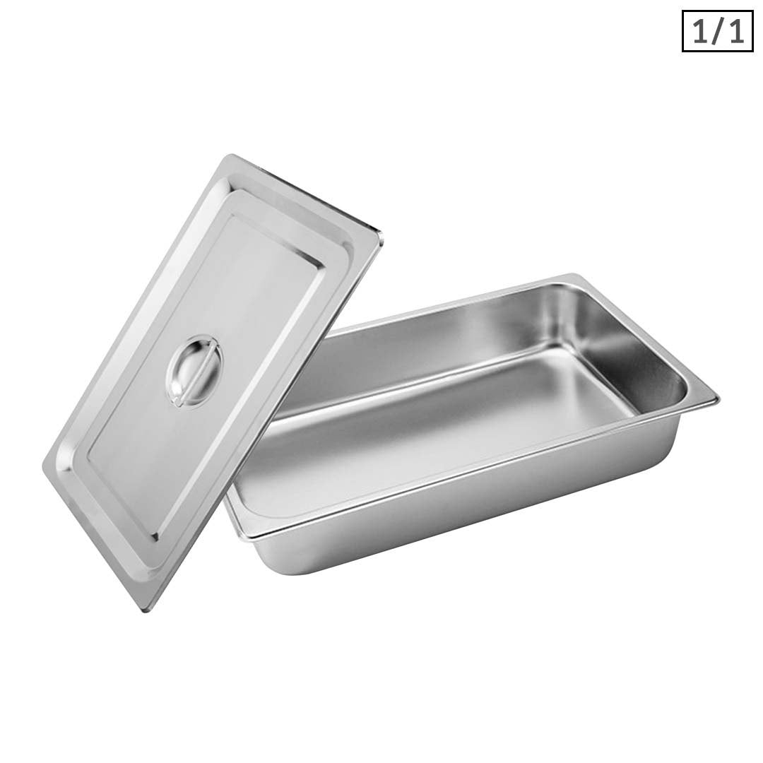SOGA Gastronorm GN Pan Full Size 1/1 GN Pan 10cm Deep Stainless Steel Tray With Lid - Cafe Supply