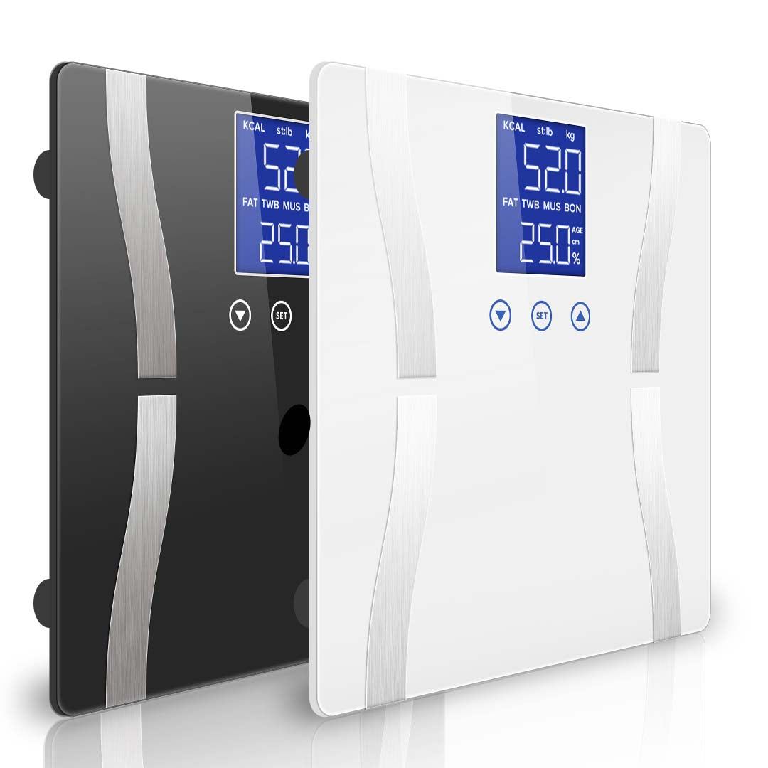 SOGA 2X Glass LCD Digital Body Fat Scale Bathroom Electronic Gym Water Weighing Scales Black/White - Cafe Supply