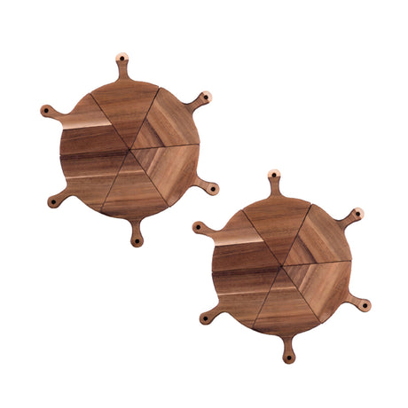 SOGA 2X  6 pcs Brown Round Divisible Wood Pizza Server Food Plate Board Pizza Paddle Cutting Board Home Decor - Cafe Supply