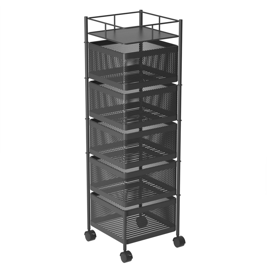 SOGA 5 Tier Steel Square Rotating Kitchen Cart Multi-Functional Shelves Portable Storage Organizer with Wheels - Cafe Supply