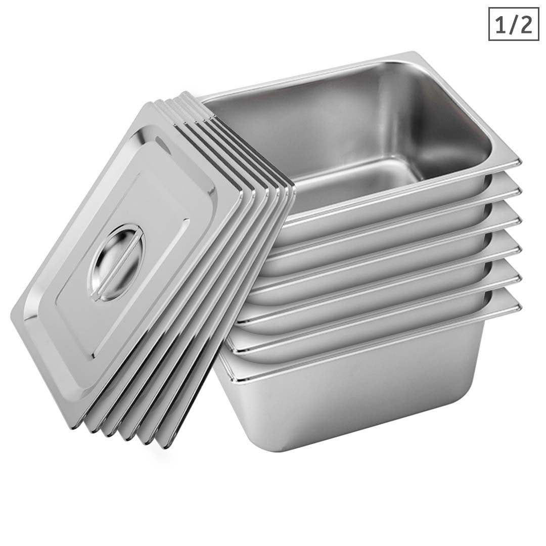 SOGA 6X Gastronorm GN Pan Full Size 1/2 GN Pan 15cm Deep Stainless Steel With Lid - Cafe Supply