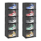 SOGA 2X 5 Tier Black Portable Shoe Organiser Sneaker Footwear Folding Plastic Bin Stackable Storage Box with Magnetic Door - Cafe Supply