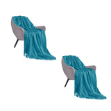 SOGA 2X Blue Acrylic Knitted Throw Blanket Solid Fringed Warm Cozy Woven Cover Couch Bed Sofa Home Decor - Cafe Supply