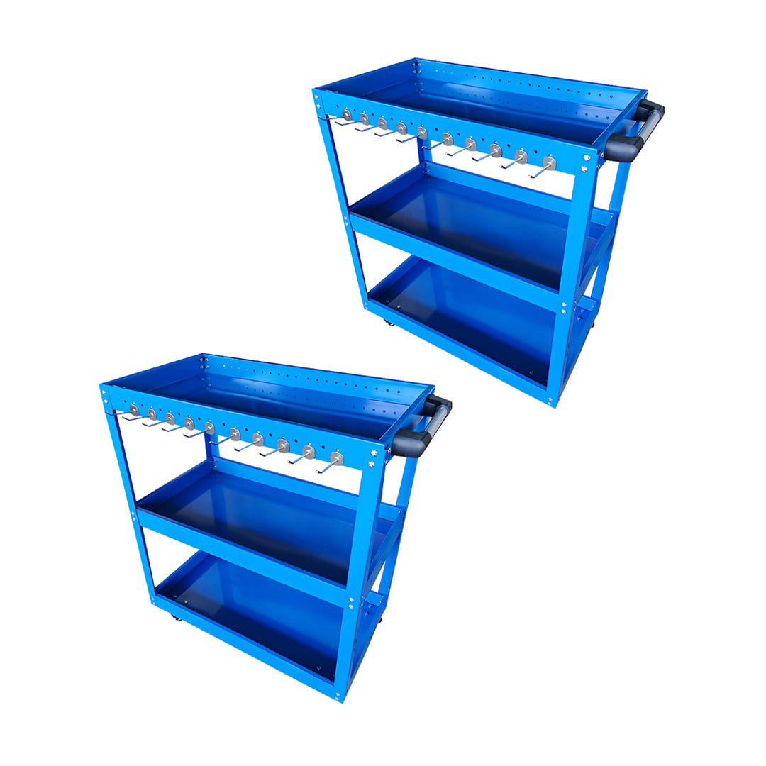 SOGA 2X 3 Tier Tool Storage Cart Portable Service Utility Heavy Duty Mobile Trolley with Hooks Blue - Cafe Supply
