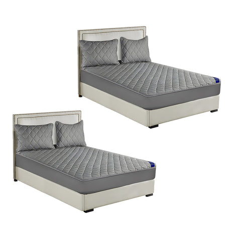 SOGA 2X Grey 153cm Wide Cross-Hatch Mattress Cover Thick Quilted Stretchable Bed Spread Sheet Protector with Pillow Covers - Cafe Supply