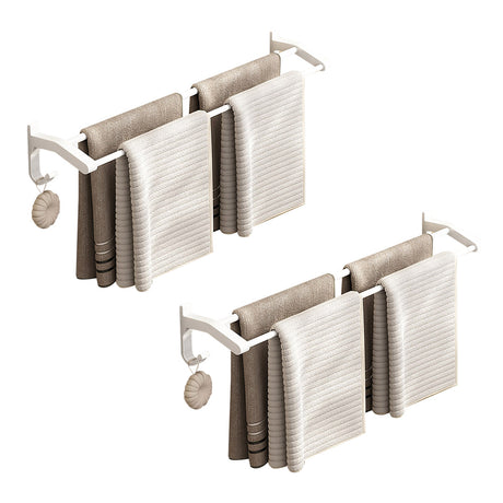 SOGA 2X 62cm White Wall-Mounted Double Pole Towel Holder Bathroom Organiser Rail Hanger with Hooks - Cafe Supply