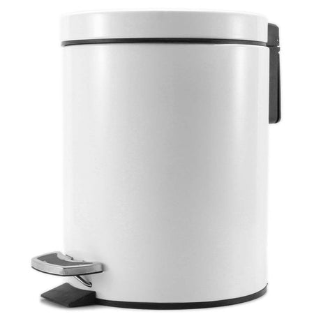 SOGA Foot Pedal Stainless Steel Rubbish Recycling Garbage Waste Trash Bin Round 12L White - Cafe Supply