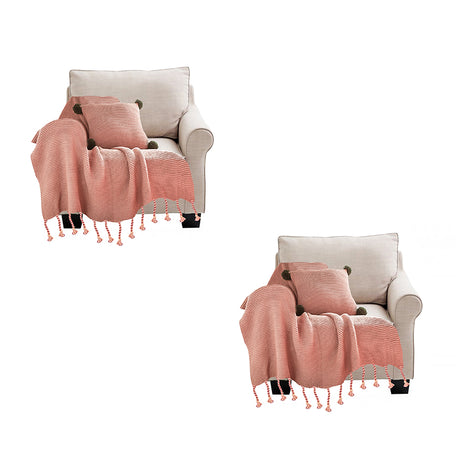 SOGA 2X Pink Tassel Fringe Knitting Blanket Warm Cozy Woven Cover Couch Bed Sofa Home Decor - Cafe Supply