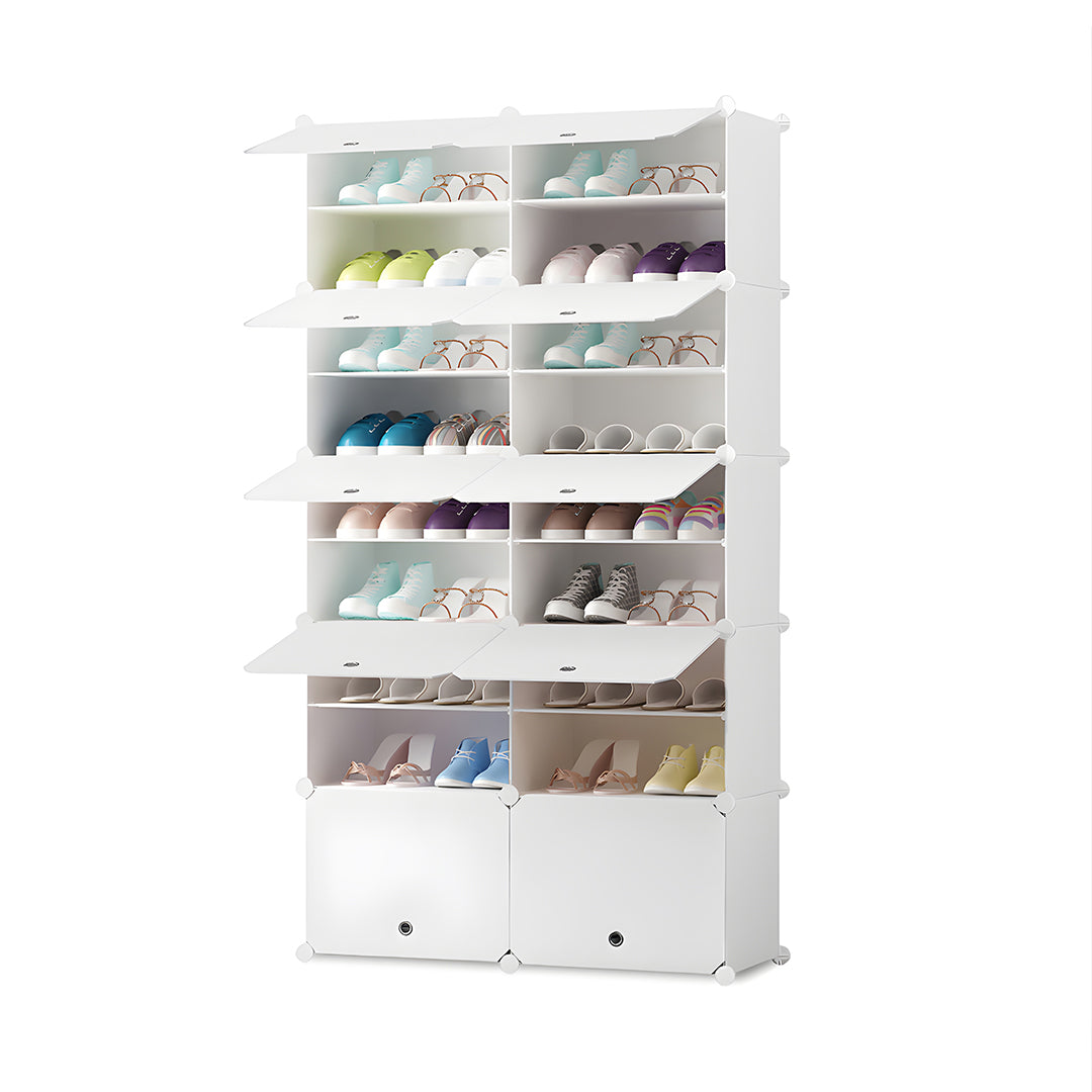 SOGA 9 Tier 2 Column White Shoe Rack Organizer Sneaker Footwear Storage Stackable Stand Cabinet Portable Wardrobe with Cover - Cafe Supply