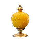 SOGA 38.50cm Ceramic Oval Flower Vase with Gold Metal Base Yellow - Cafe Supply