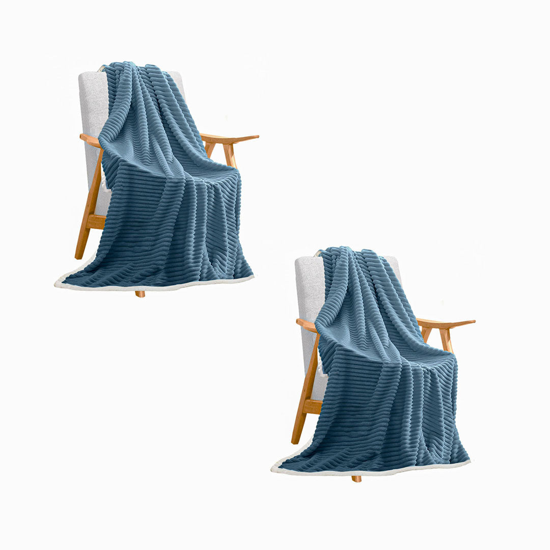 SOGA 2X  Blue Throw Blanket Warm Cozy Double Sided Thick Flannel Coverlet Fleece Bed Sofa Comforter - Cafe Supply