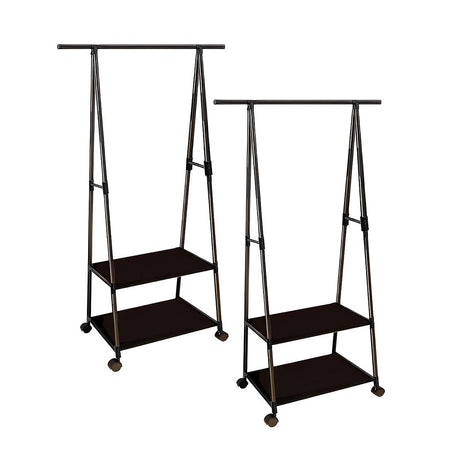 SOGA 2X 2-in-1 Organiser Clothes Shoe Rack Space-Saving Triangular Storage with Wheels Black - Cafe Supply