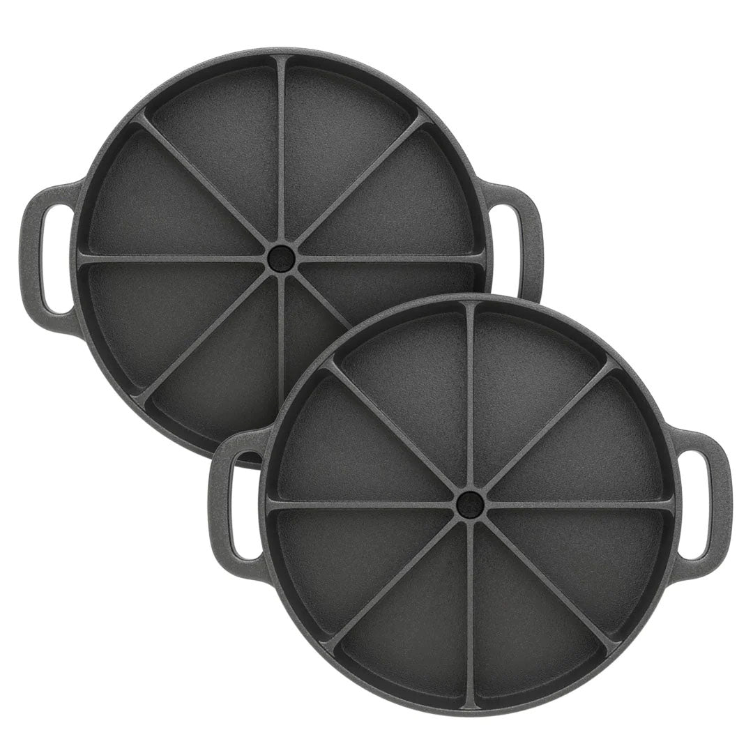 SOGA 2X 21.5CM Round Cast Iron Baking Wedge Pan Cornbread Cake 8-Slice Baking Dish with Handle - Cafe Supply