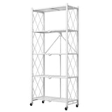 SOGA 5 Tier Steel White Foldable Kitchen Cart Multi-Functional Shelves Portable Storage Organizer with Wheels - Cafe Supply