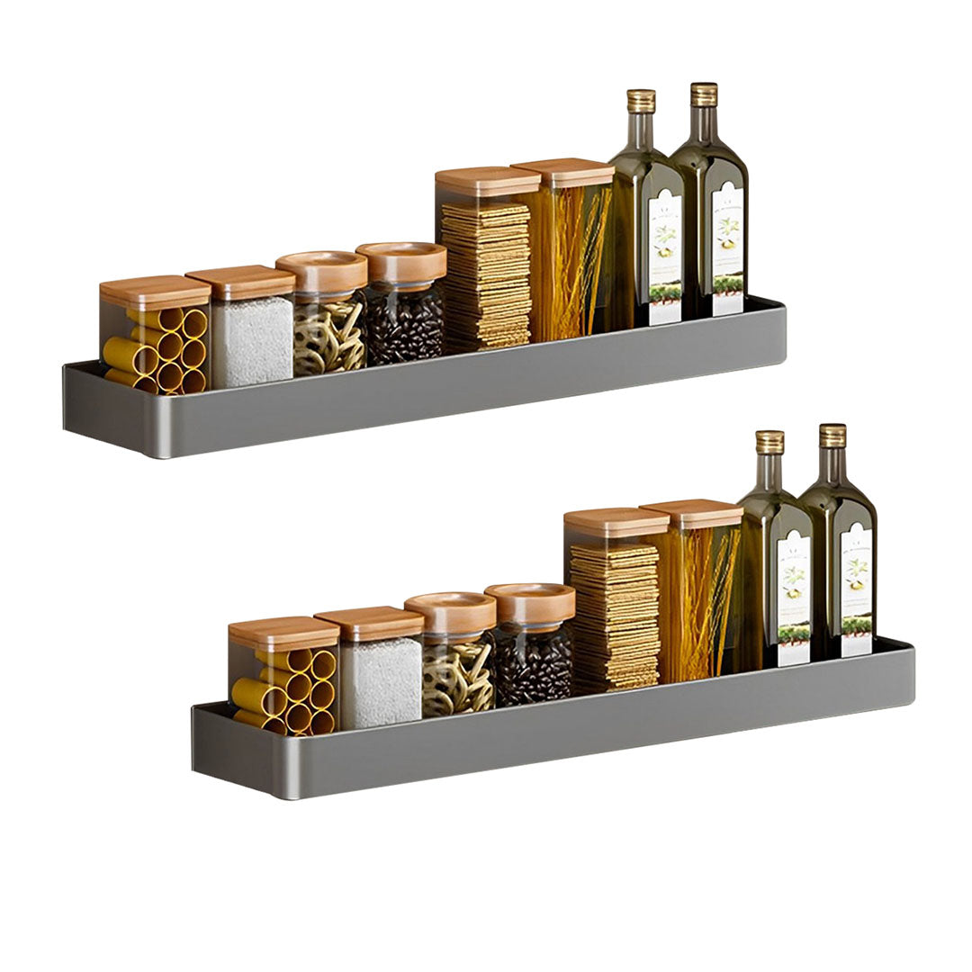 SOGA 2X 42cm Black Wall-Mounted Rectangular Kitchen Spice Storage Organiser Space Saving Condiments Shelf Rack - Cafe Supply