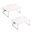SOGA 2X White Portable Bed Table Adjustable Folding Mini Desk With Mini Drawer and Cup-Holder Home Decor - Cafe Supply