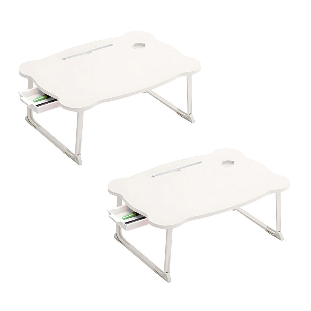SOGA 2X White Portable Bed Table Adjustable Folding Mini Desk With Mini Drawer and Cup-Holder Home Decor - Cafe Supply
