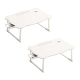 SOGA 2X White Portable Bed Table Adjustable Folding Mini Desk With Mini Drawer and Cup-Holder Home Decor - Cafe Supply