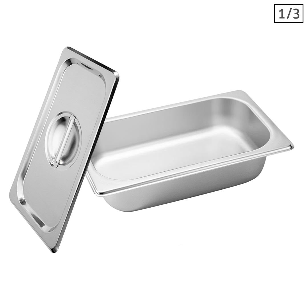 SOGA Gastronorm GN Pan Full Size 1/3 GN Pan 6.5 cm Deep Stainless Steel Tray With Lid - Cafe Supply