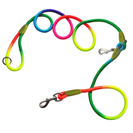 SOGA 220cm Multifunction Hands-Free Rope Pet Cat Dog Puppy Double Ended Leash for Walking Training Tracking Obedience Rainbow - Cafe Supply