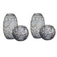 SOGA 2X Grey Colored Diamond Cut Glass Flower Vase Round Jar Home Decor with Gold Accent Large and Medium Set - Cafe Supply