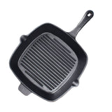 SOGA 26cm Square Ribbed Cast Iron Frying Pan Skillet Steak Sizzle Platter with Handle - Cafe Supply