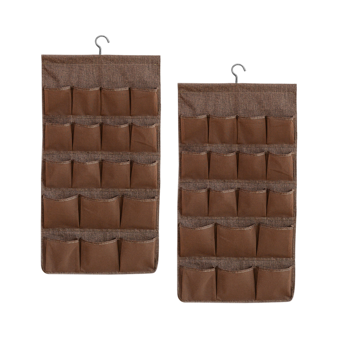 SOGA 2X Coffee Double Sided Hanging Storage Bag Underwear Bra Socks Mesh Pocket Hanger Home Organiser - Cafe Supply