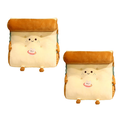 SOGA 2X Smiley Face Toast Bread Wedge Cushion Stuffed Plush Cartoon Back Support Pillow Home Decor - Cafe Supply